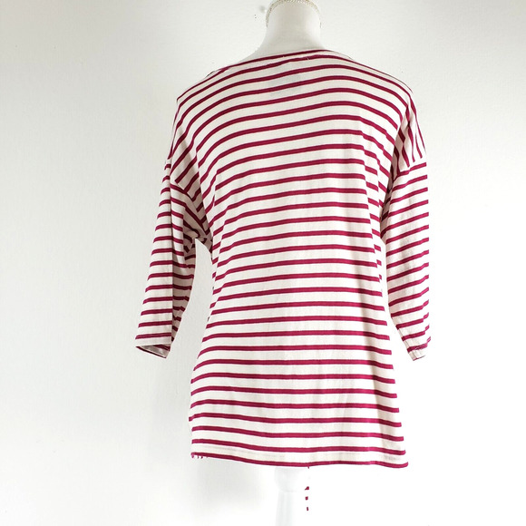 NEW! Express One Eleven SIZE M Red Pink White Stripe Tie Front Blouse 3/4 Sleeve - Picture 4 of 11